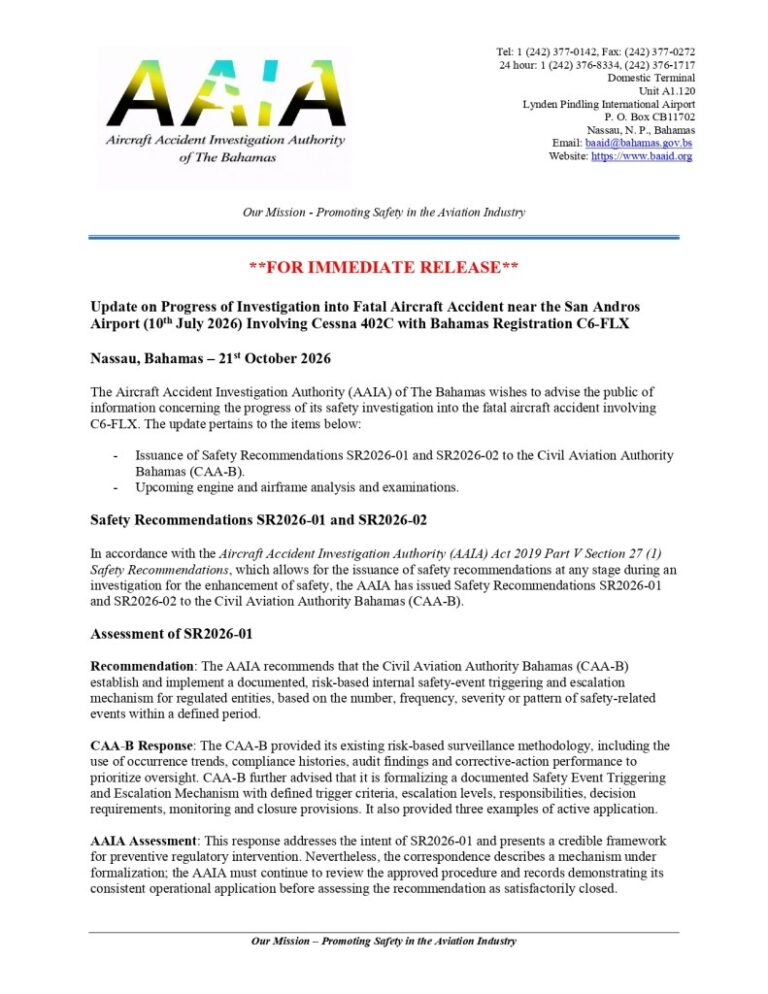 Aircraft Accident Investigation Authority Releases July 10th Plane Crash Progress Report