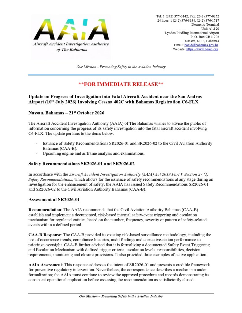 Aircraft Accident Investigation Authority Releases July 10th Plane Crash Progress Report