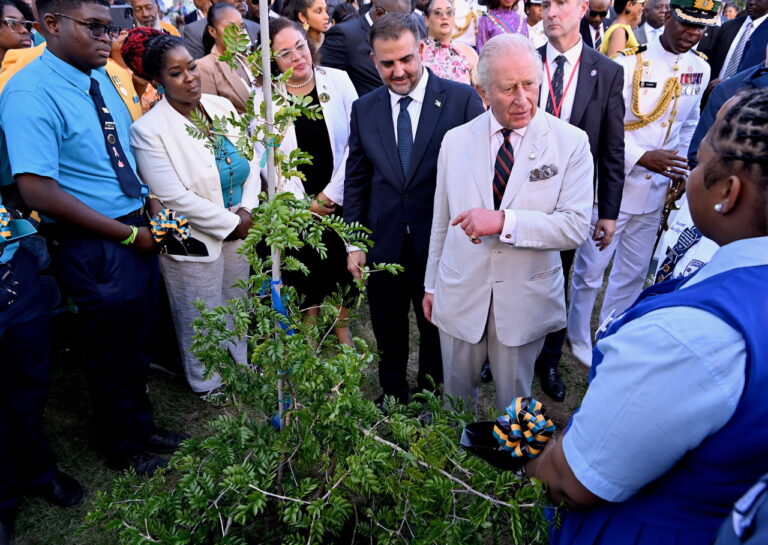 Bahamian youth and King Charles together plant the Lignum Vitae