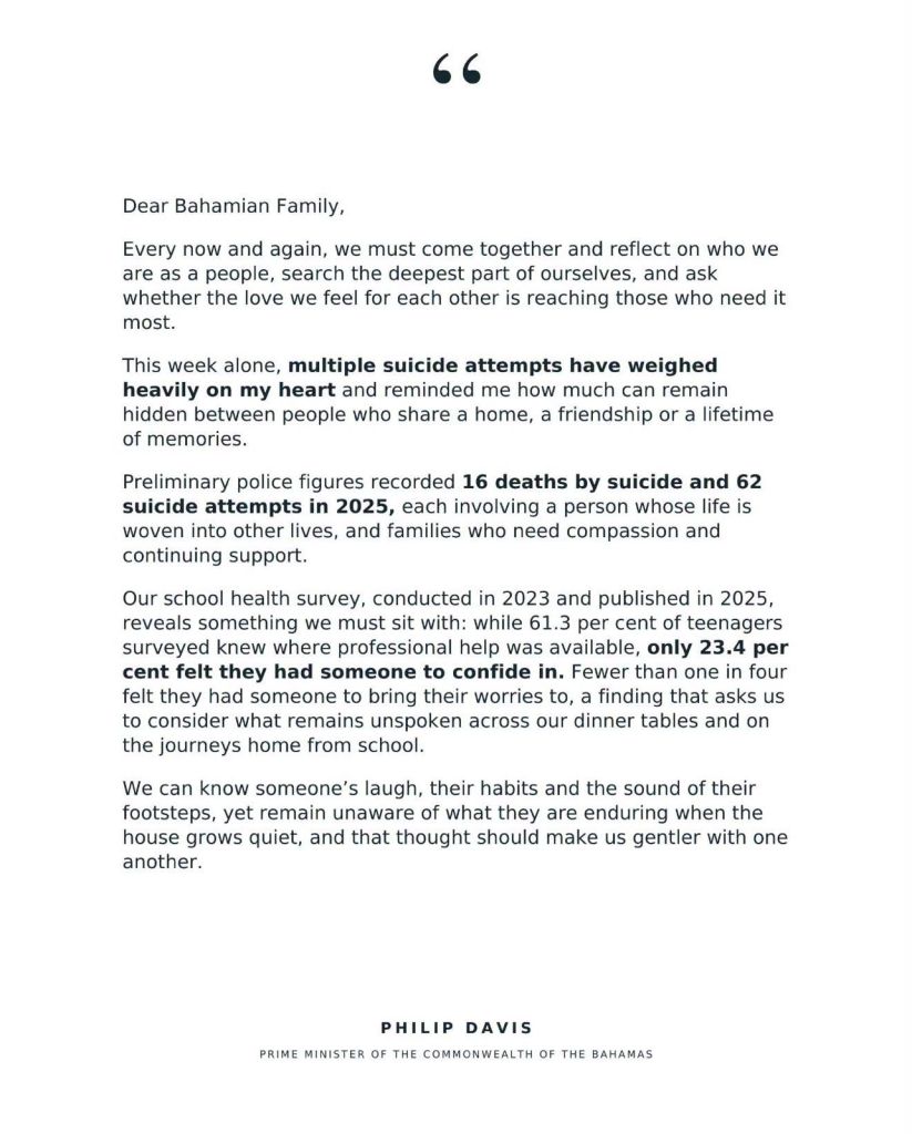 Open Letter from Prime Minister Davis on World Mental Health Day